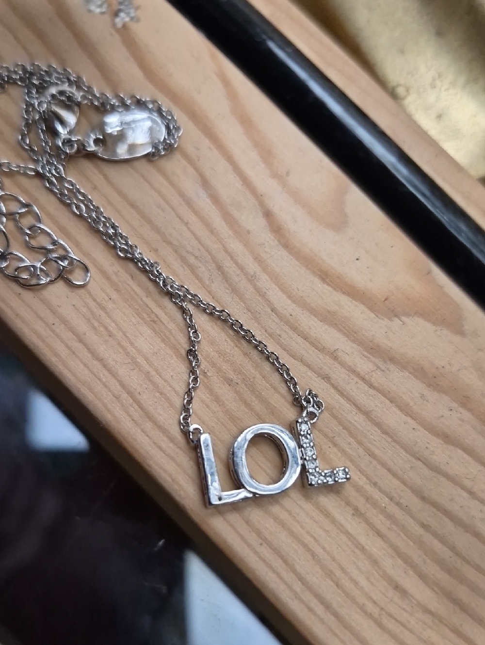 Lia Sophia Out Loud LOL Silver and Crystal Pendant Adjustable Necklace